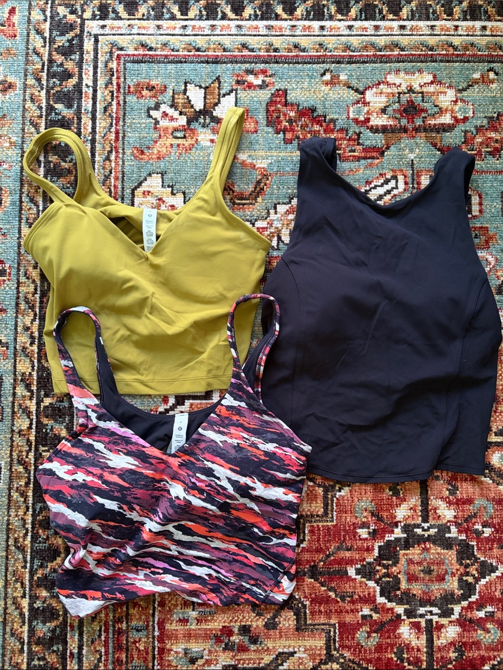 Lululemon athletica Crop Tops bundle mustard yellow , Black, and Multicolor